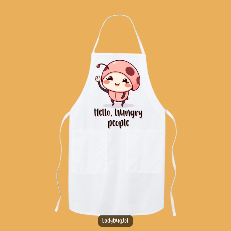 Funny Smiling Ladybug Apron: Chef Waving Bug Kitchen Gift