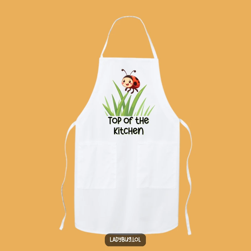 Funny Giggling Ladybug Climbing Grass Apron - Whimsical Kitchen Wear for Fun Cooks
