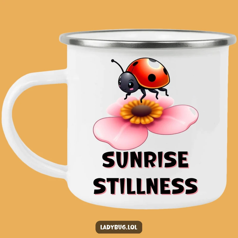 Funny Tiny Ladybug Camping Mug - Petal Balance, Outdoor Charm