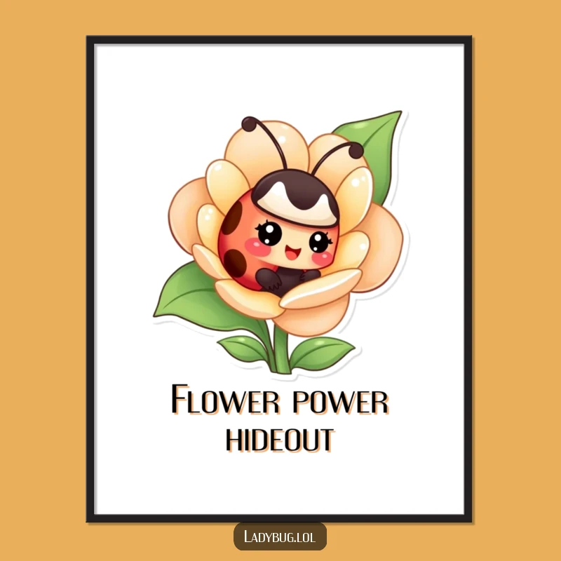 Funny Giggling Ladybug Digital Art - Flower Secret, Instant Whimsy