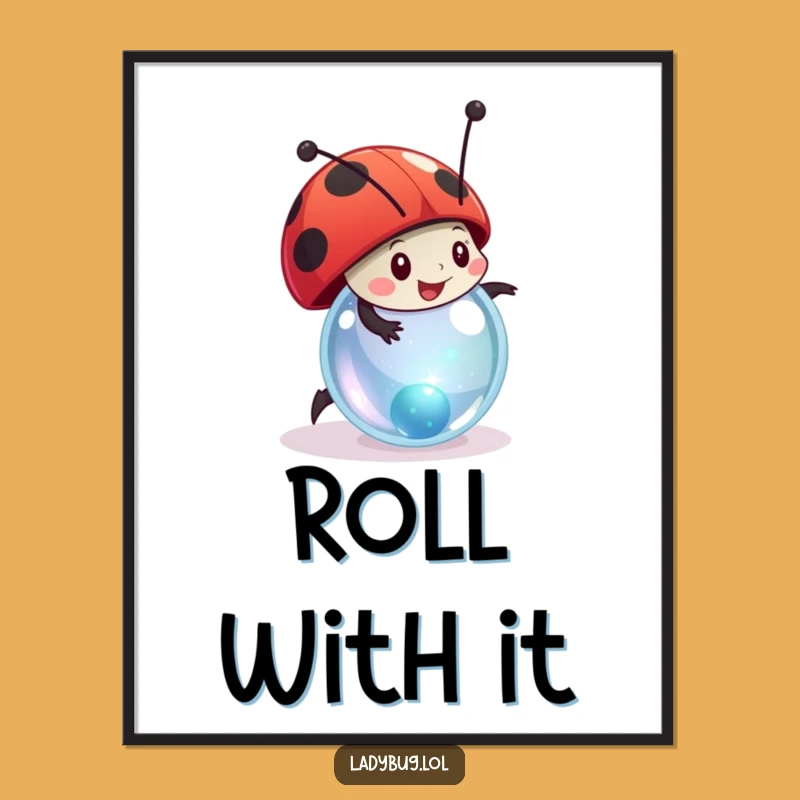 Funny Ladybug Digital Art: Rolling Marble Joy, Instant Decor, Humorous Gift