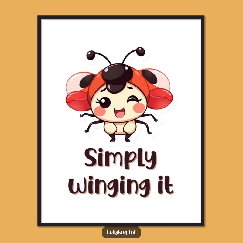 Funny Joyful Ladybug Digital Art - Instant Red Winged Decor