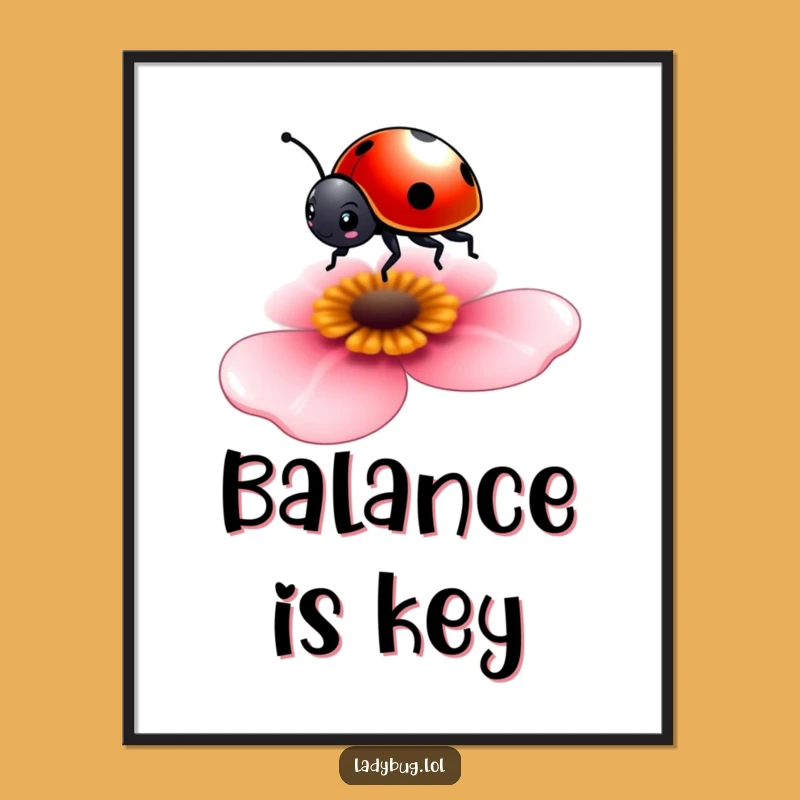 Funny Tiny Ladybug Poster - Delicate Balance, Whimsical Art