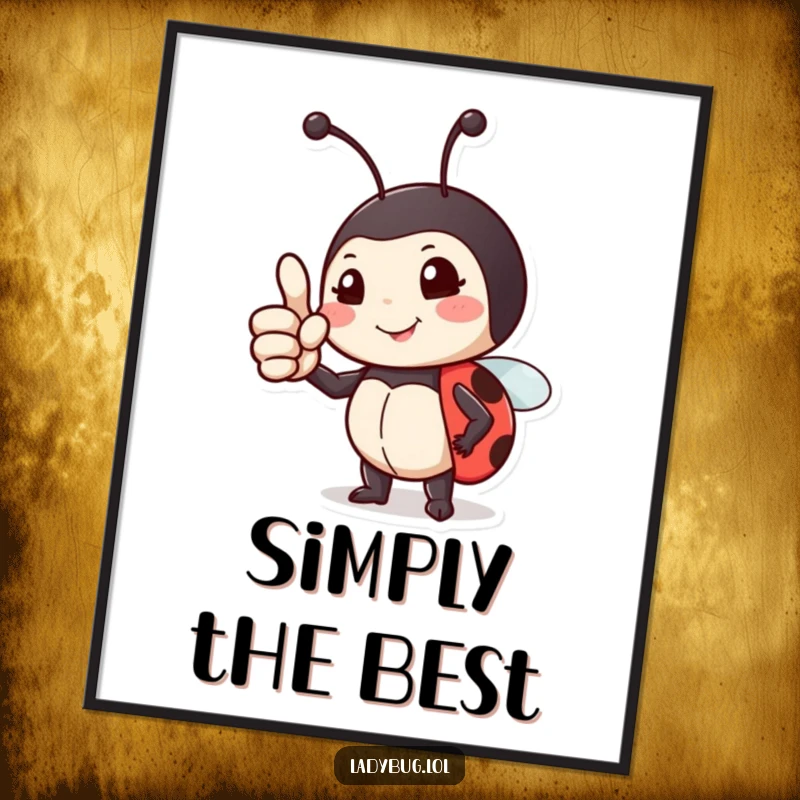 Funny poster of a proud ladybug giving a confident thumbs up, ideal for adding positive vibes to any room.