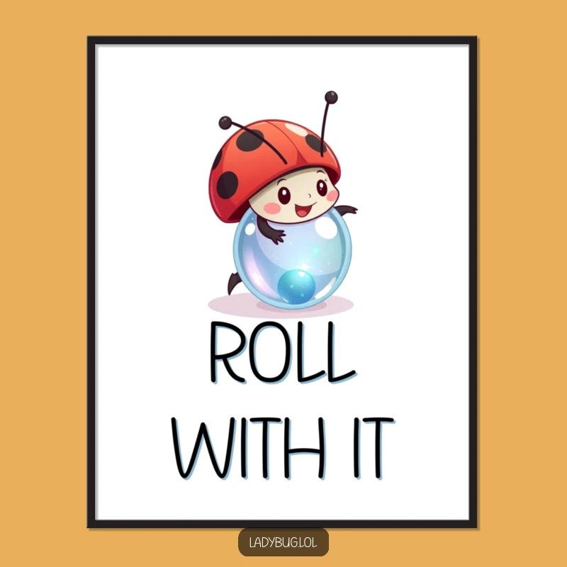 Funny Ladybug Poster: Rolling Marble Art, Humorous Decor, Unique Gift