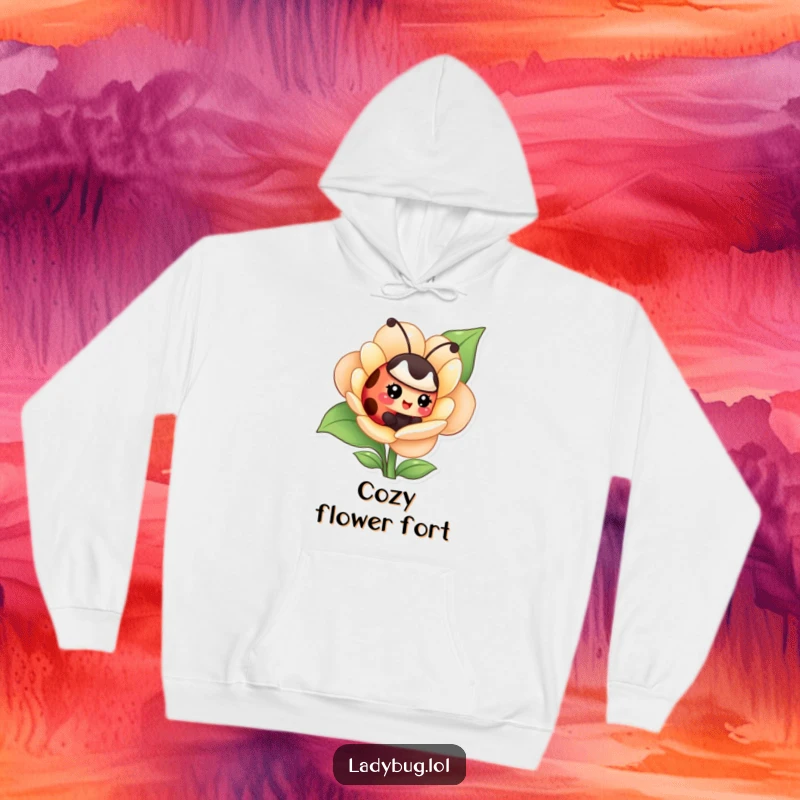 Funny hoodie with a giggling ladybug nestled inside a flower, offering warmth and a touch of playful charm.