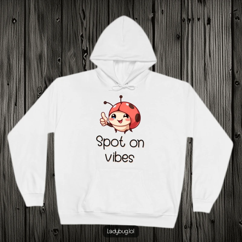 Funny hoodie featuring a happy ladybug giving a thumbs up, perfect for staying warm and spreading good vibes.