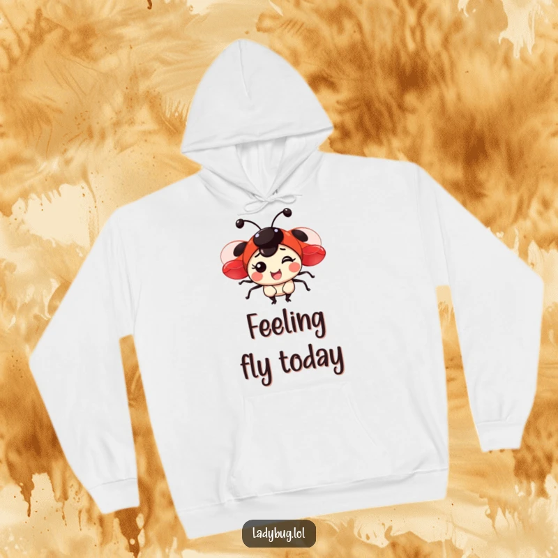Funny hoodie with a cheerful ladybug sporting shiny red wings, designed for ultimate comfort and a playful look.