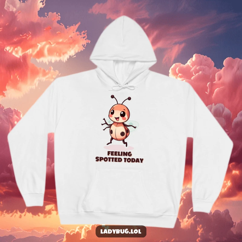 Funny Ladybug Spin Hoodie featuring a happy ladybug in a playful spin, great for cozy and humorous wear.