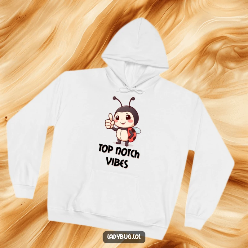 Funny hoodie featuring a proud ladybug giving a thumbs up, designed for warmth and a positive message.