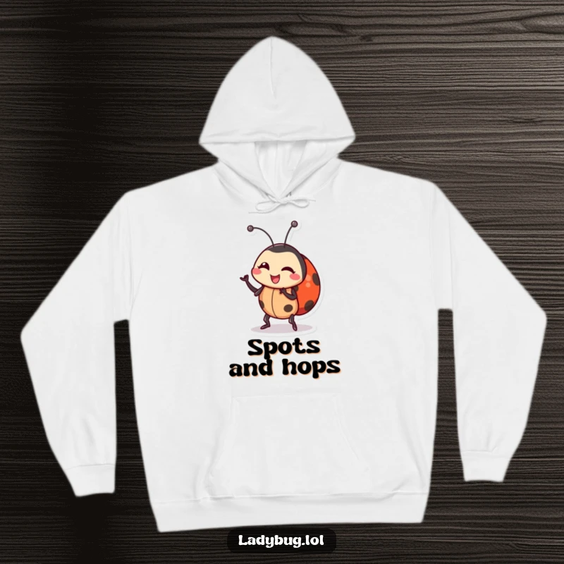 Funny ladybug hoodie featuring a cheerful ladybug character enthusiastically wiggling its body in a silly dance pose, spreading joy.