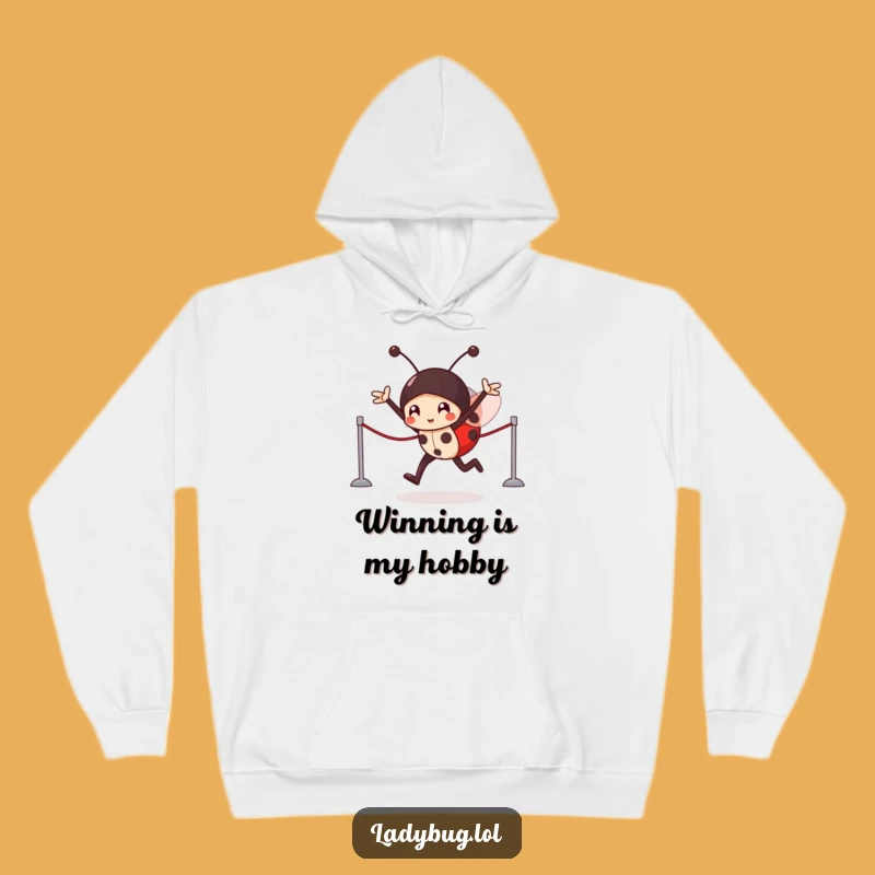 Cozy Funny Ladybug Victory Hoodie: Victorious Napper Celebrates Imaginary Win!