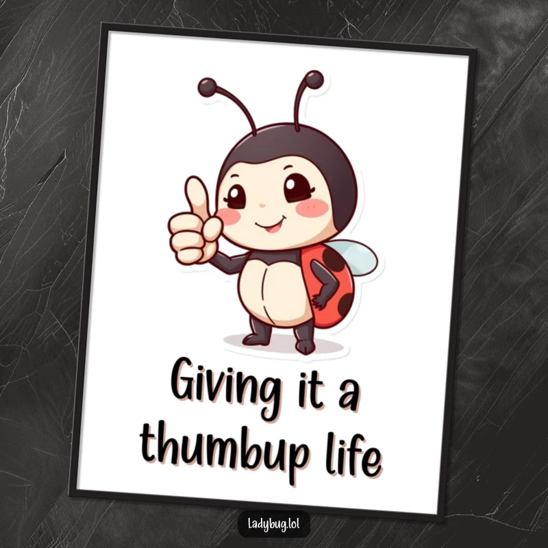 Funny Free Printable ladybug wall art: a proud character giving a confident thumbs up, radiating positivity and success.
