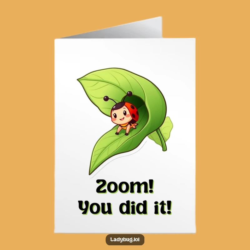 Free Printable Congrats Card: Funny Ladybug Sliding - Hilarious Success Downloadable Gift!