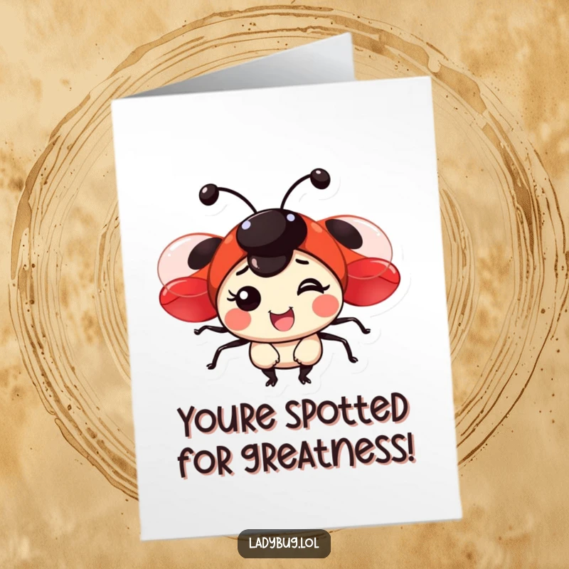Funny Free Printable ladybug congratulations card with a joyful character giving a thumbs up for success.
