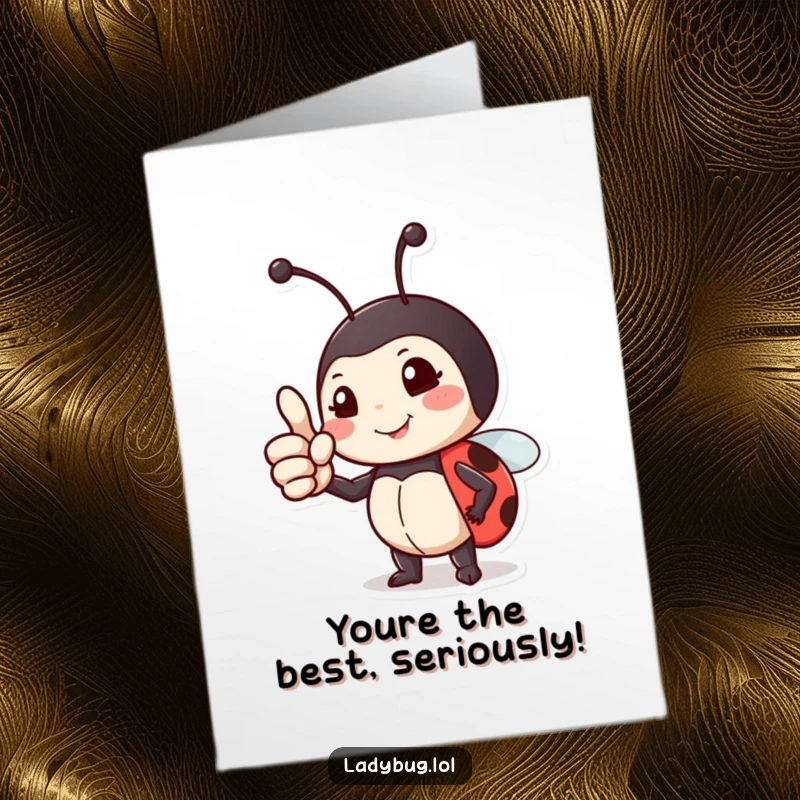 Funny Free Printable ladybug congratulations card: a proud character giving a thumbs up, celebrating a well-deserved success.