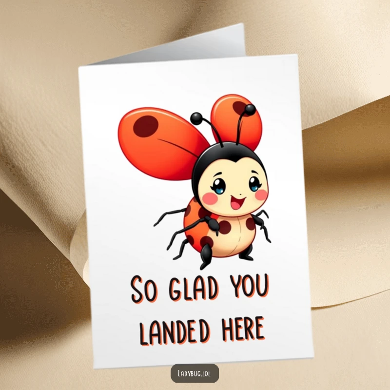 Funny Free Printable Ladybug Thank You Card with big, bright red wings open wide, conveying heartfelt thanks.