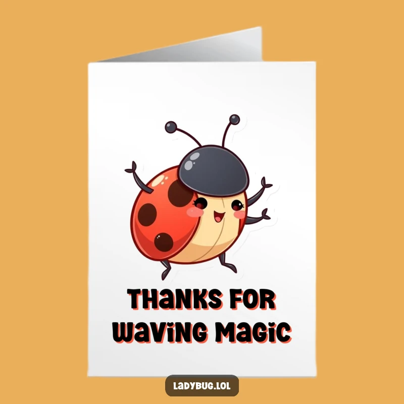 Free Printable Thank You Card: Funny Waving Ladybug - Grateful Downloadable Gift!