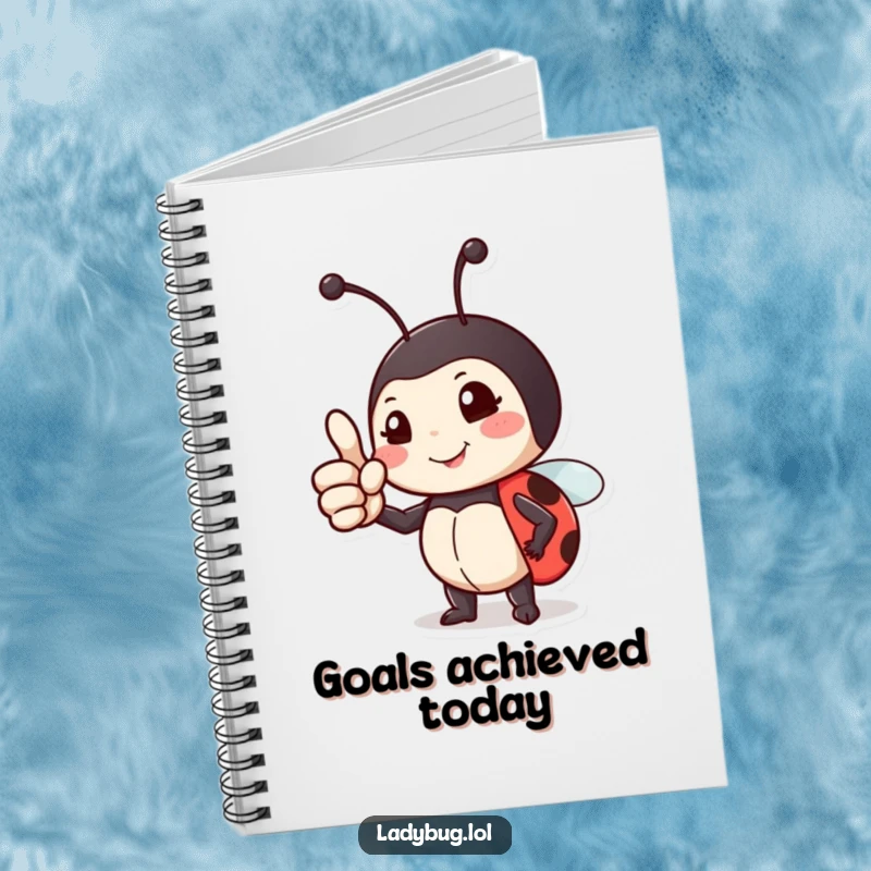 Funny notebook with a proud ladybug giving a thumbs up, ideal for capturing great ideas and achievements.