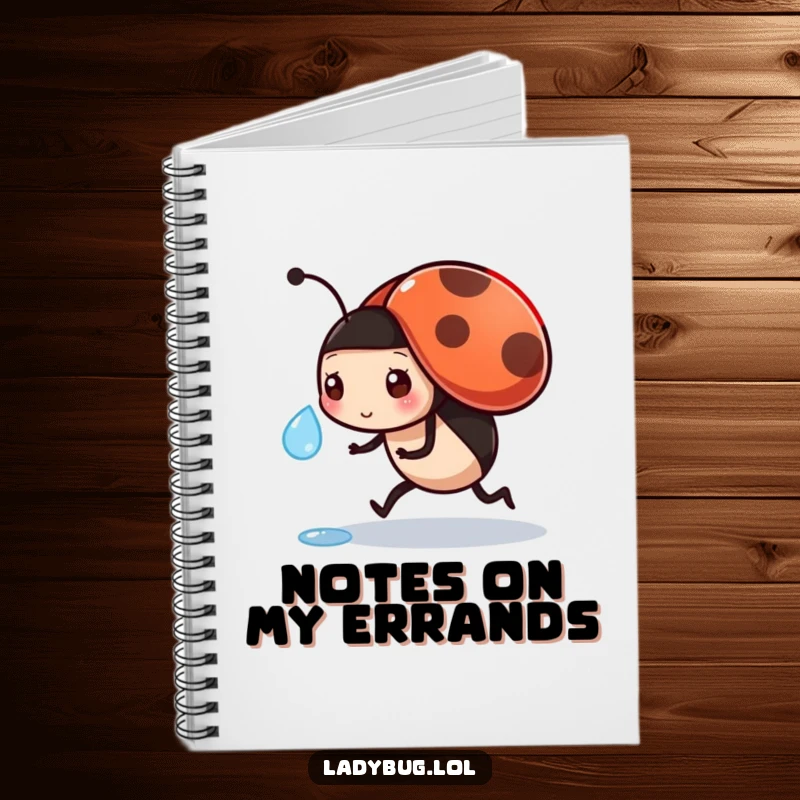 Funny notebook with a busy ladybug carrying a dewdrop, ideal for jotting down tasks and productive ideas.