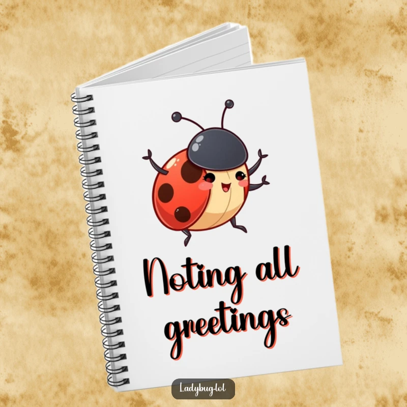 Funny ladybug notebook featuring a gleeful insect character excitedly waving its tiny antennae, perfect for creative journaling.